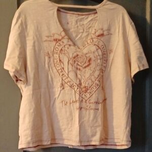 Cream Graphic T-Shirt with Heart Design